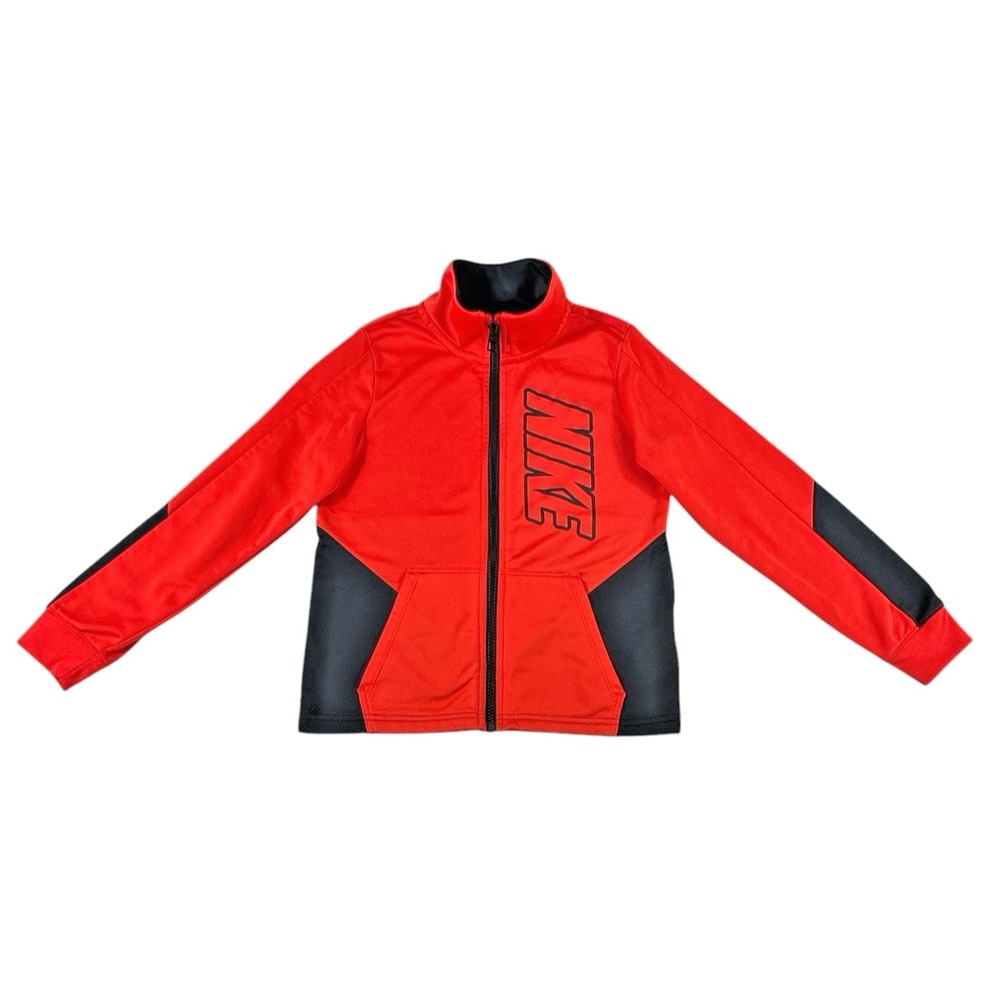 Nike Boy's Track Jacket with Iconic Logo - Red/Black, Full-Zip, Size 7/L - Picture 2 of 12